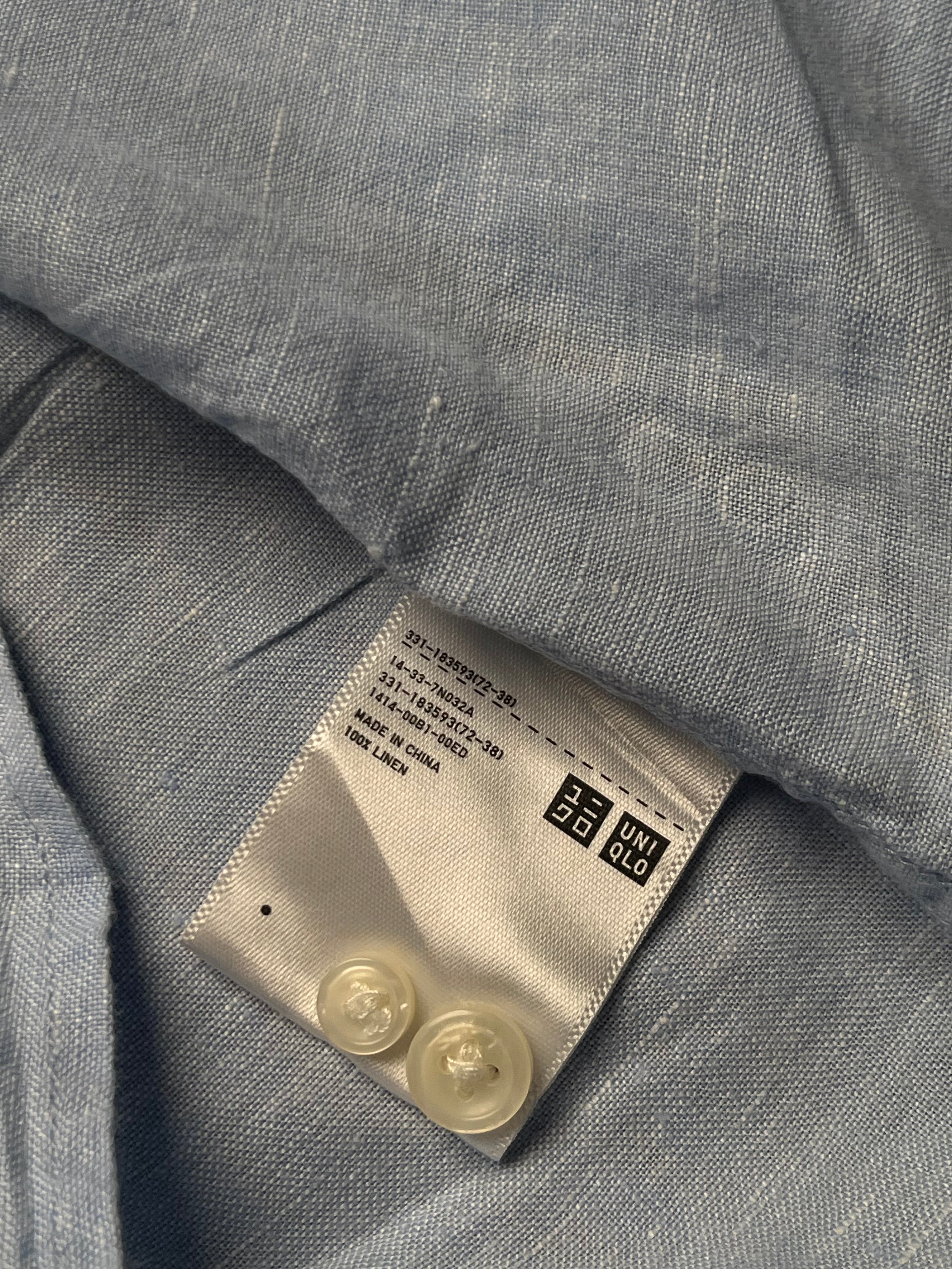 Uniqlo Premium Linen Light Sky Blue Button Down Shirt - S