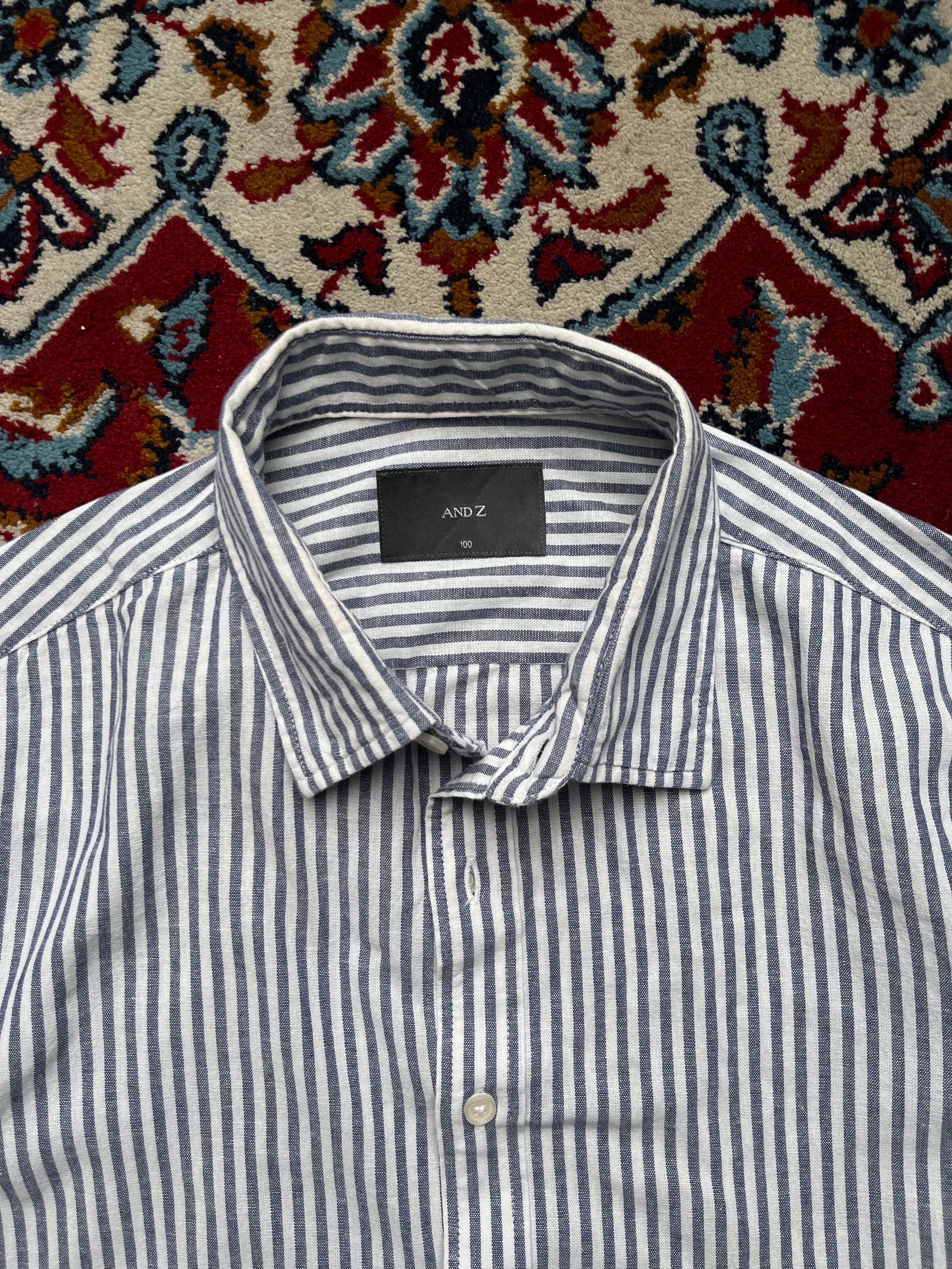 AND Z by Ziozia Vertical Striped Linen Button Down Shirt - L