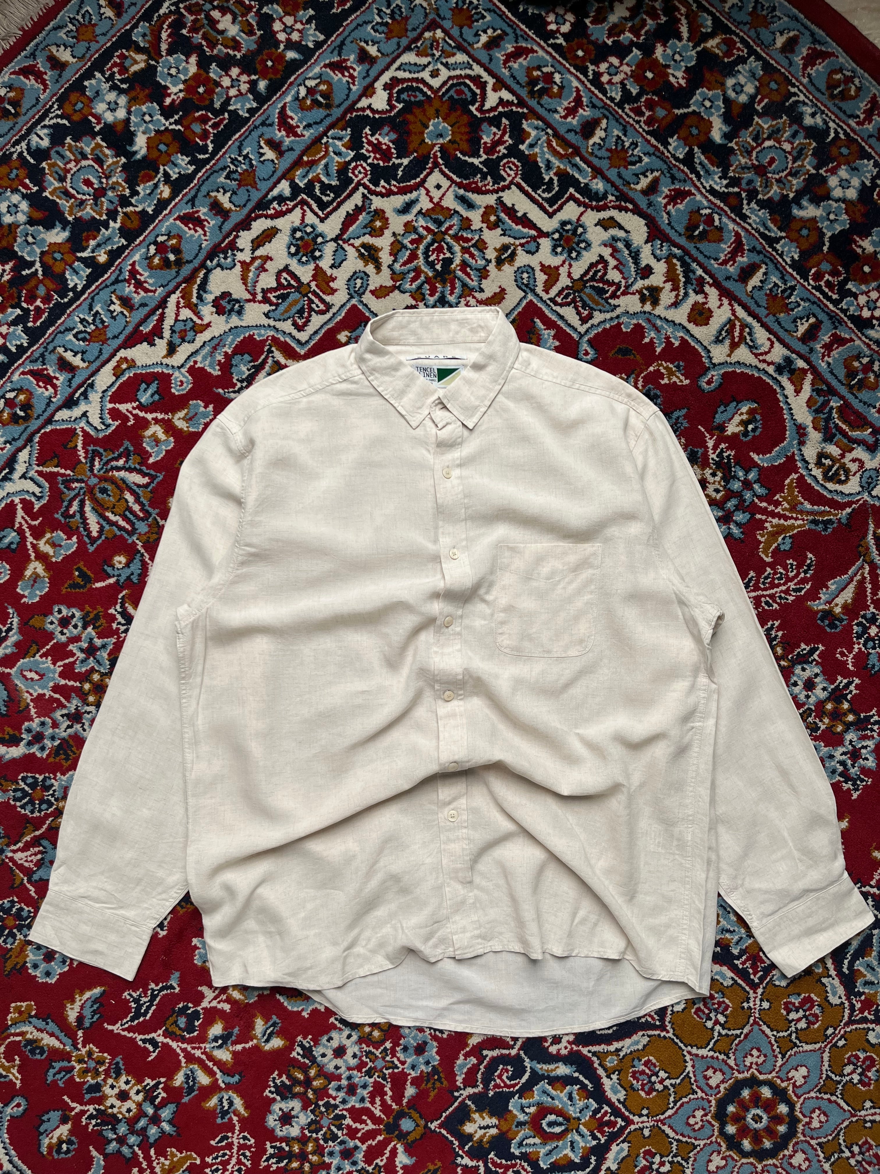 Suare Beige Tencel Linen Button Down Shirt - L