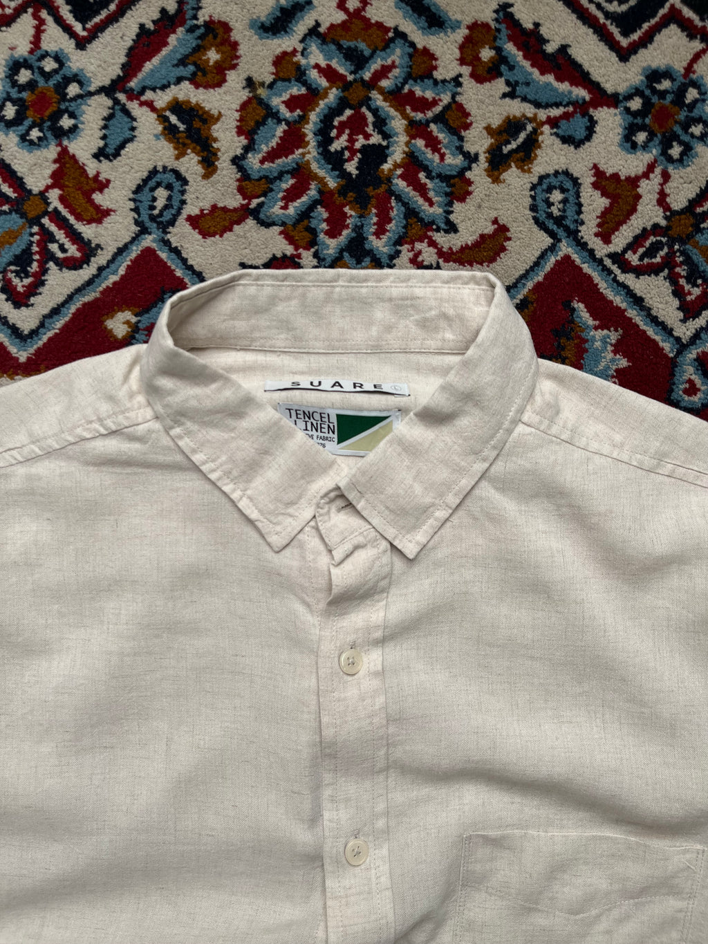 Suare Beige Tencel Linen Button Down Shirt - L