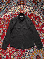 HELVETICA Black Pure Linen Double Pocket Military Epaulet Button Down Shirt - S