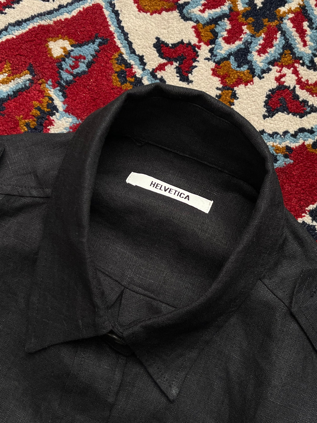 HELVETICA Black Pure Linen Double Pocket Military Epaulet Button Down Shirt - S