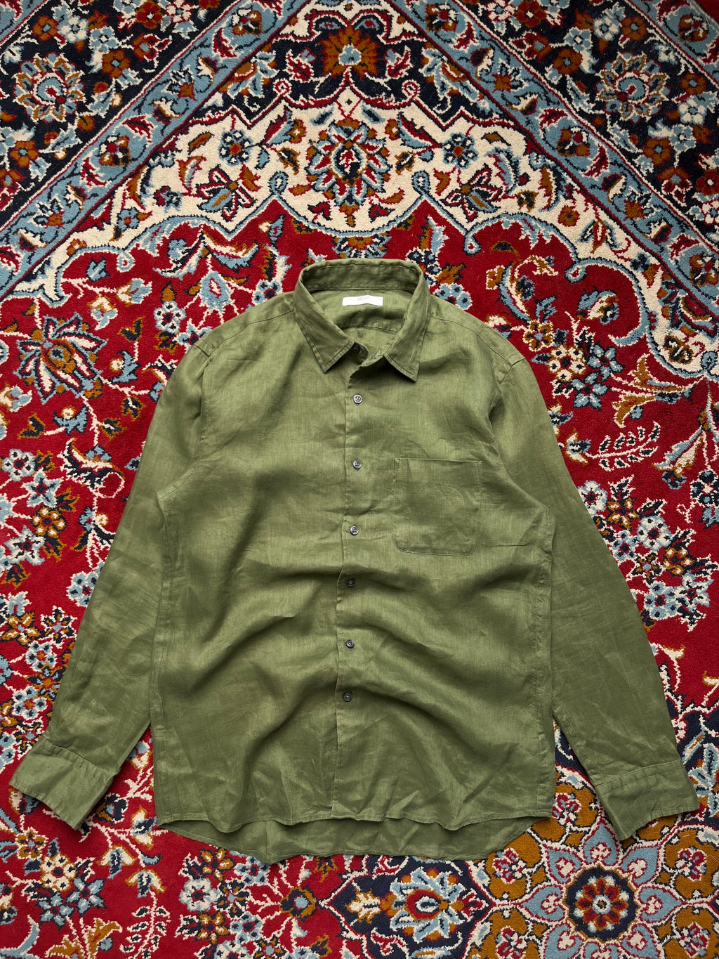 Uniqlo Olive Green Premium Linen Button Down Shirt - M