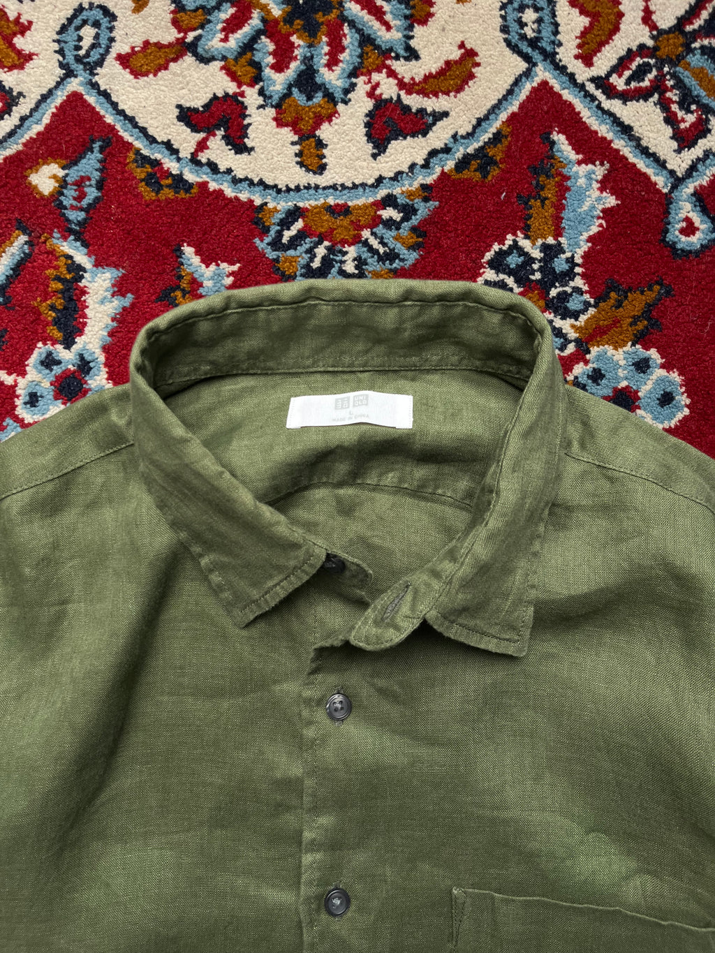Uniqlo Olive Green Premium Linen Button Down Shirt - M
