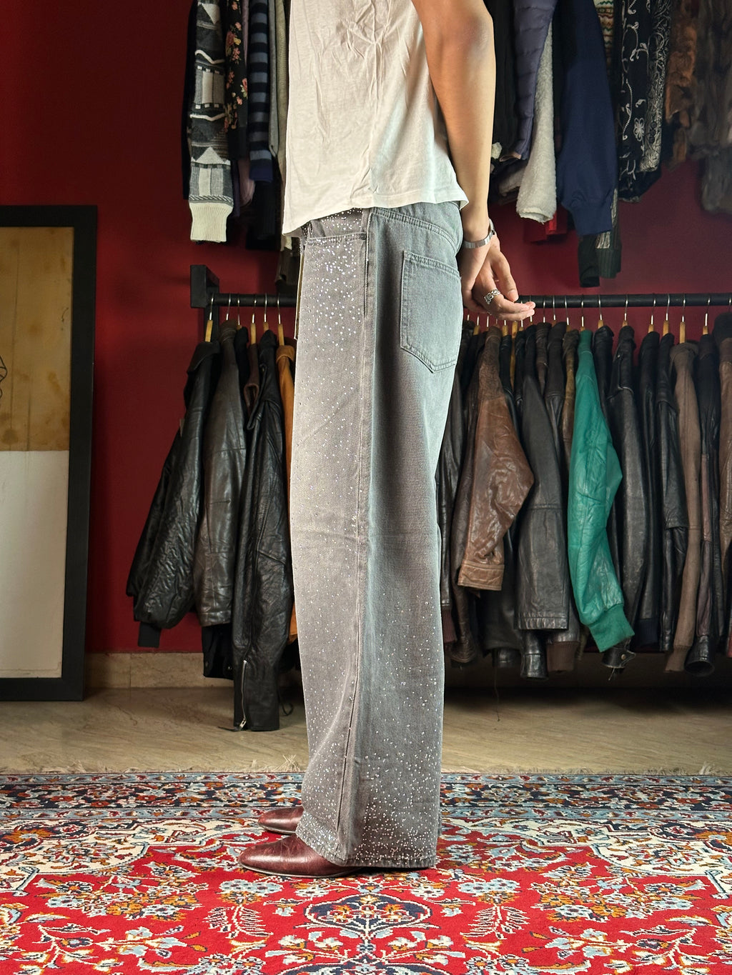BOOHOOMAN Rhinestone Relaxed Fit Jeans