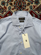 MASSIMO DUTTI TESSUTO ITALIANO LIGHT BLUE MICRO CHECK BUTTON DOWN SHIRT - L