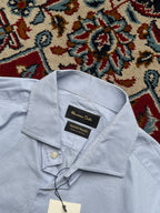 MASSIMO DUTTI TESSUTO ITALIANO LIGHT BLUE MICRO CHECK BUTTON DOWN SHIRT - L