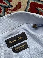 MASSIMO DUTTI TESSUTO ITALIANO LIGHT BLUE MICRO CHECK BUTTON DOWN SHIRT - L