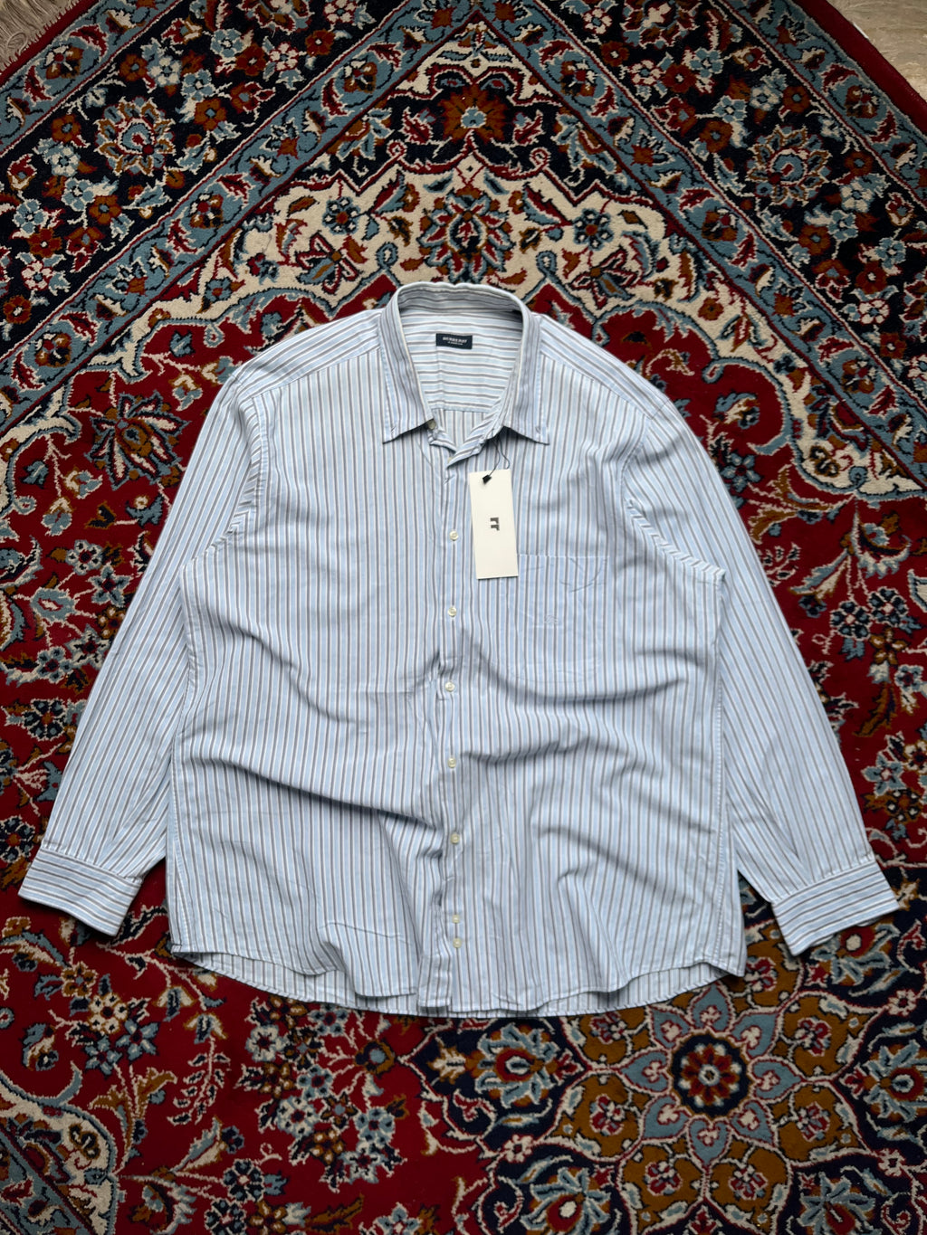 BURBERRY LONDON BLUE STRIPED OXFORD BUTTON DOWN SHIRT - XL
