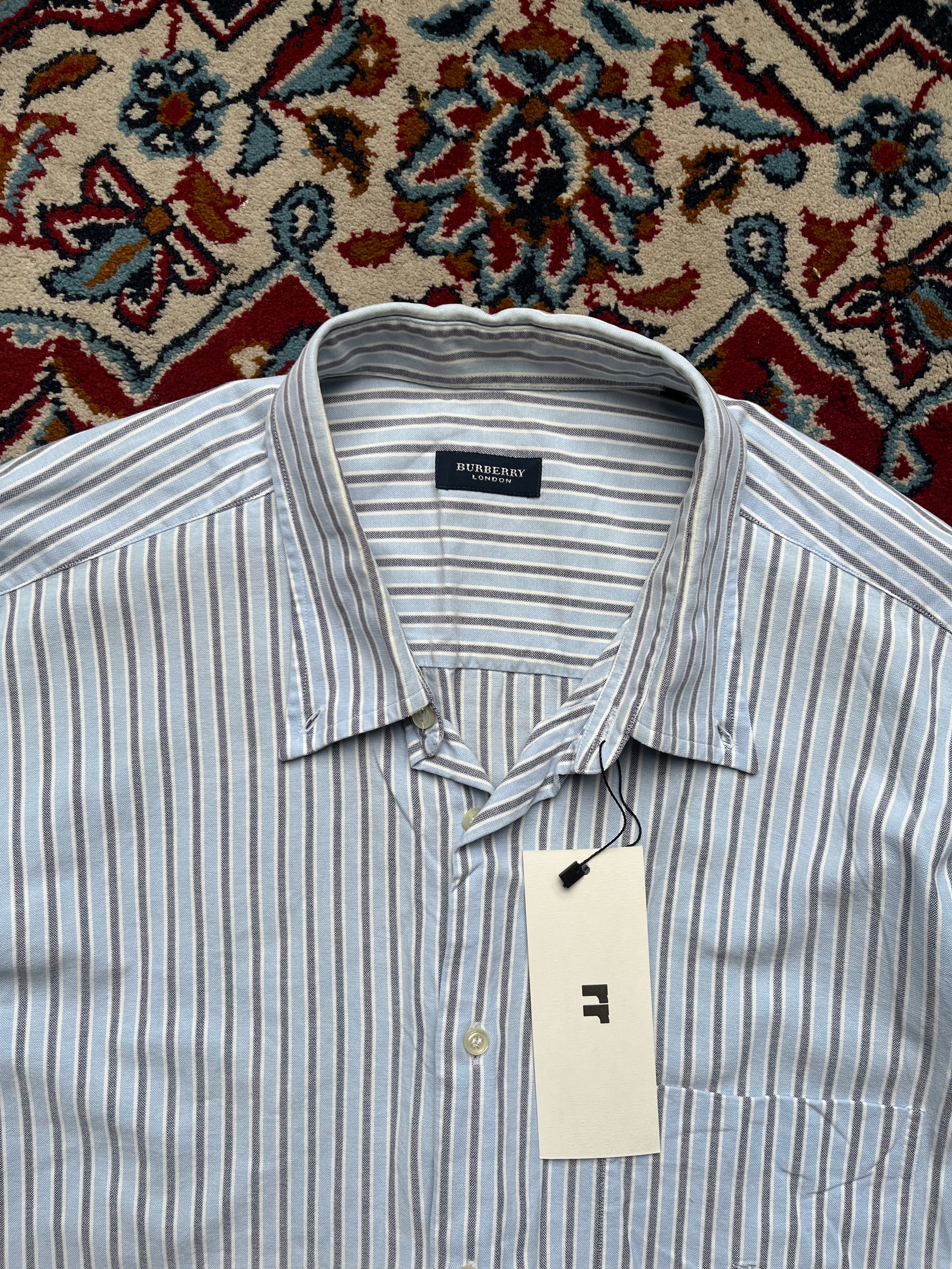BURBERRY LONDON BLUE STRIPED OXFORD BUTTON DOWN SHIRT - XL
