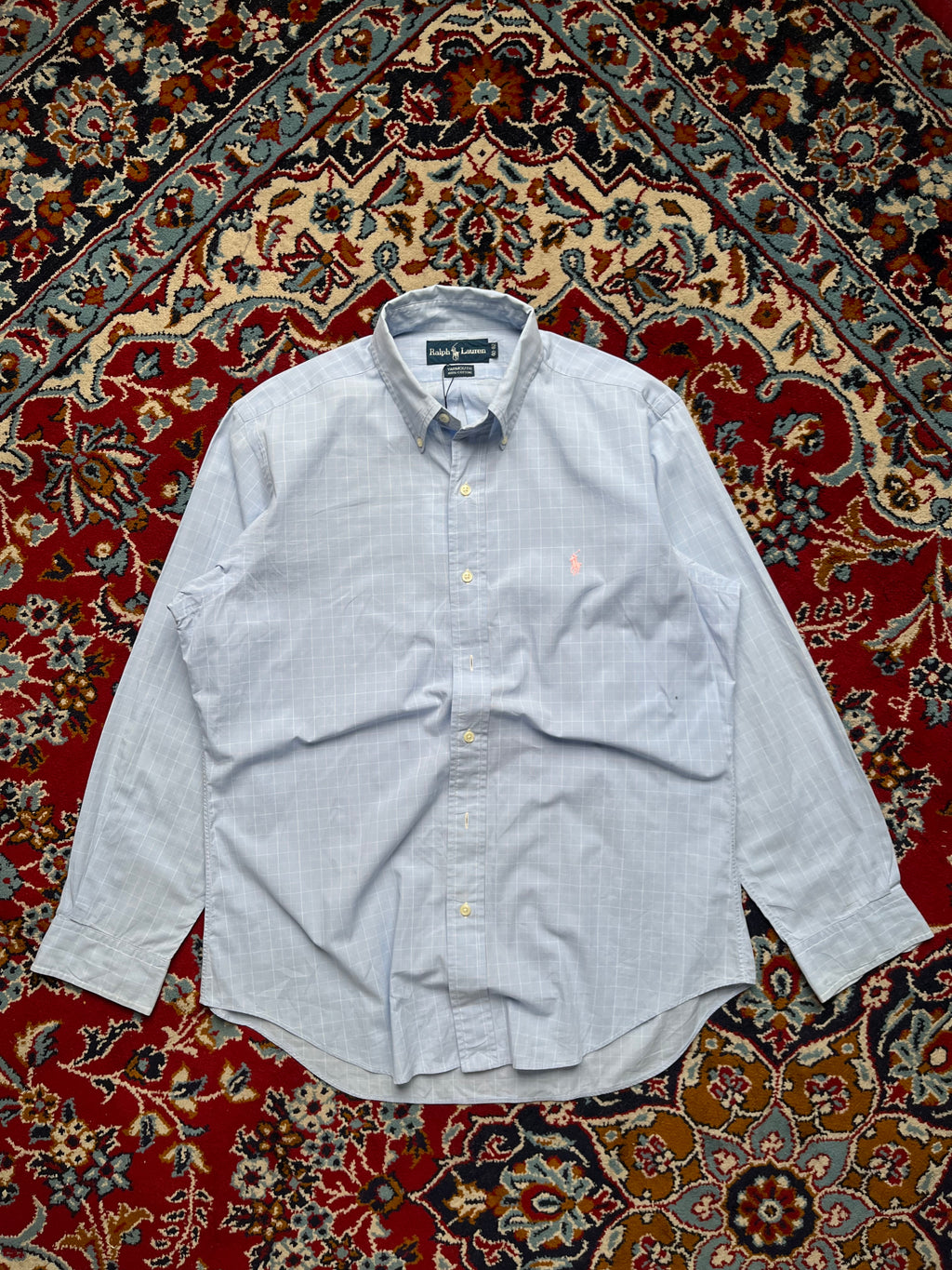 POLO RALPH LAUREN YARMOUTH LIGHT BLUE CHECK BUTTON DOW1N SHIRT - M