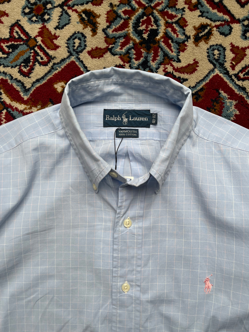 POLO RALPH LAUREN YARMOUTH LIGHT BLUE CHECK BUTTON DOW1N SHIRT - M