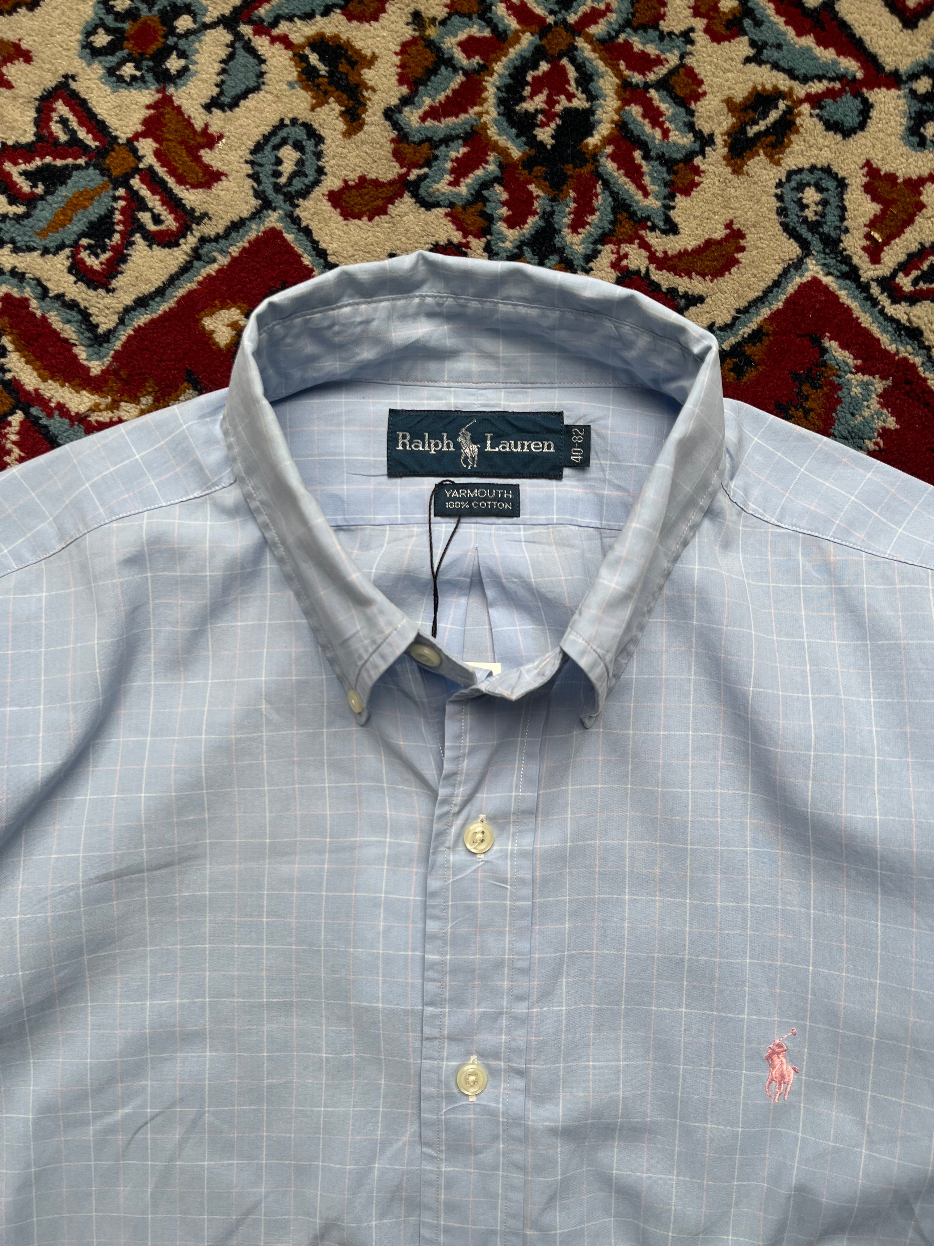 POLO RALPH LAUREN YARMOUTH LIGHT BLUE CHECK BUTTON DOW1N SHIRT - M