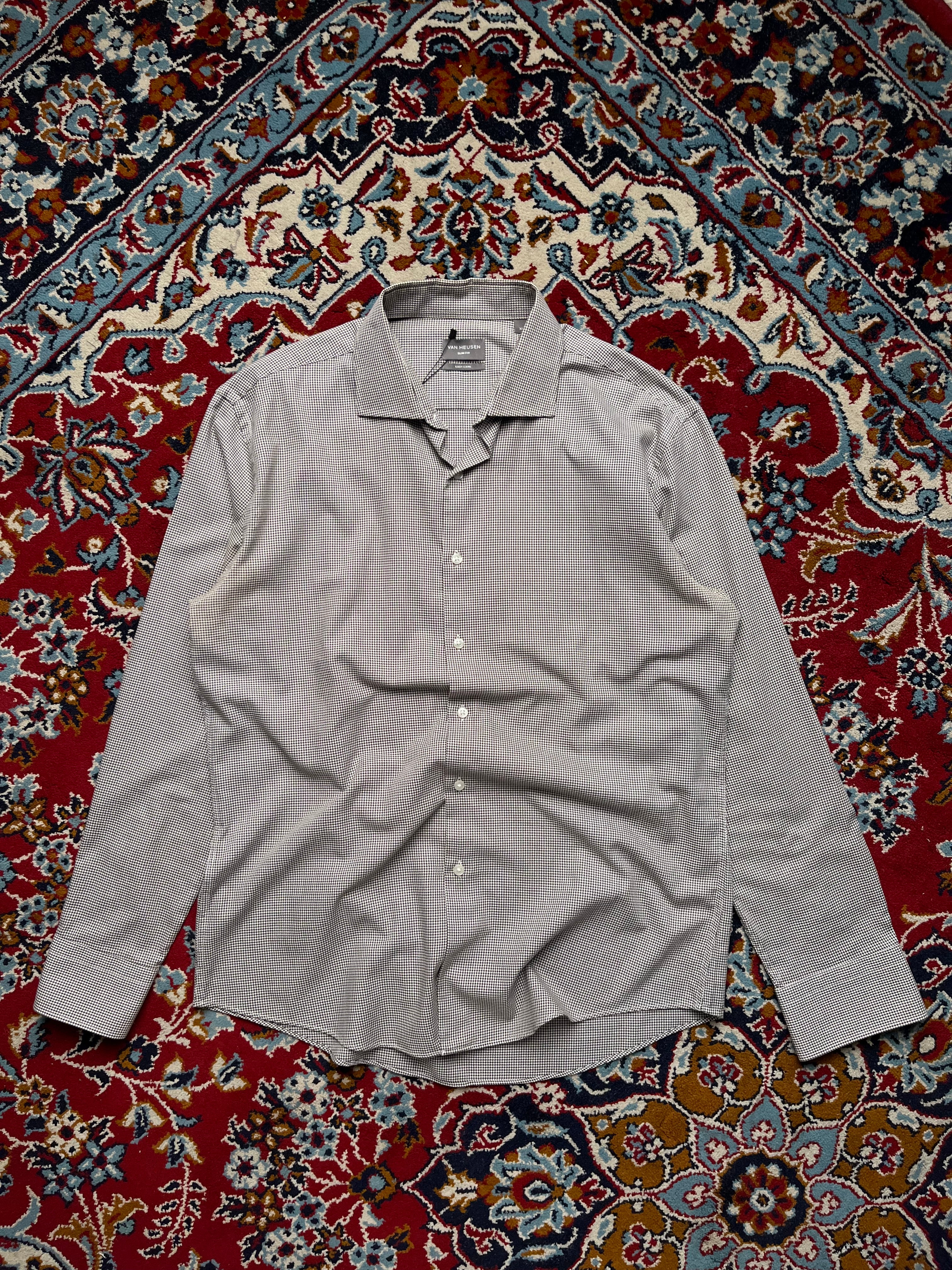 VAN HEUSEN SLIM FIT HOUNDSTOOTH BUTTON DOWN SHIRT - L