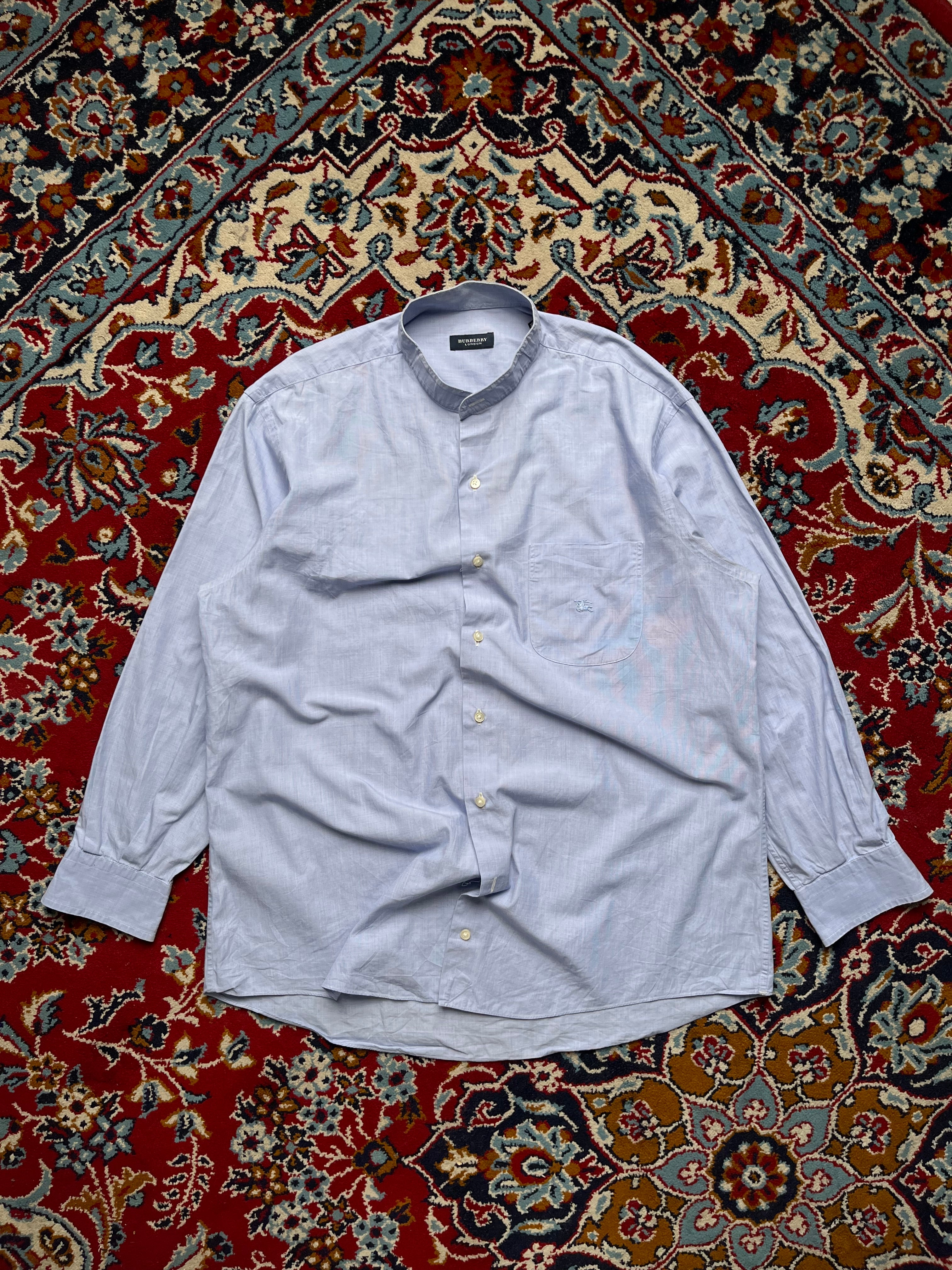 BURBERRY LONDON LIGHT BLUE BAND COLLAR BUTTON DOWN SHIRT - M