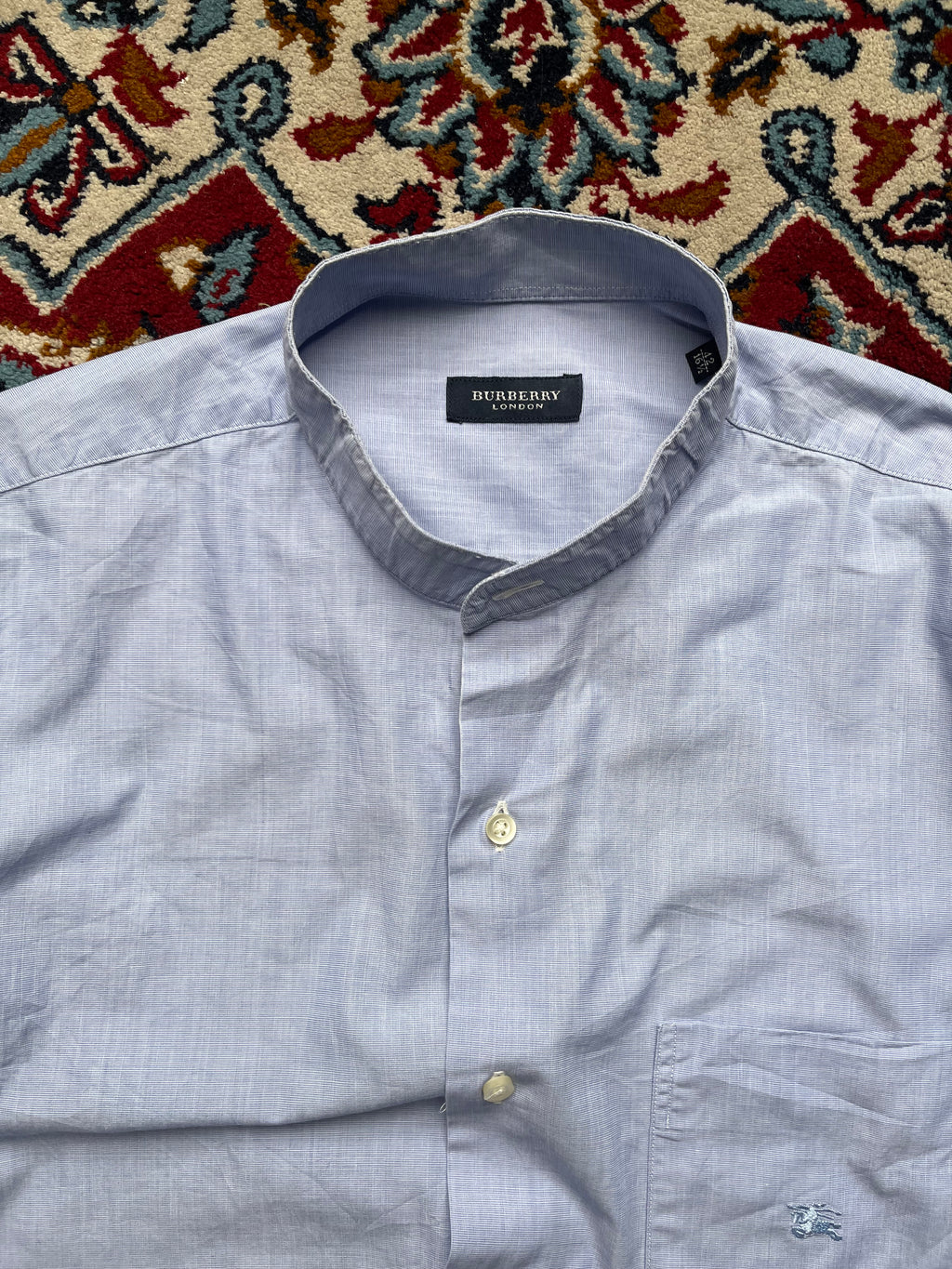BURBERRY LONDON LIGHT BLUE BAND COLLAR BUTTON DOWN SHIRT - M