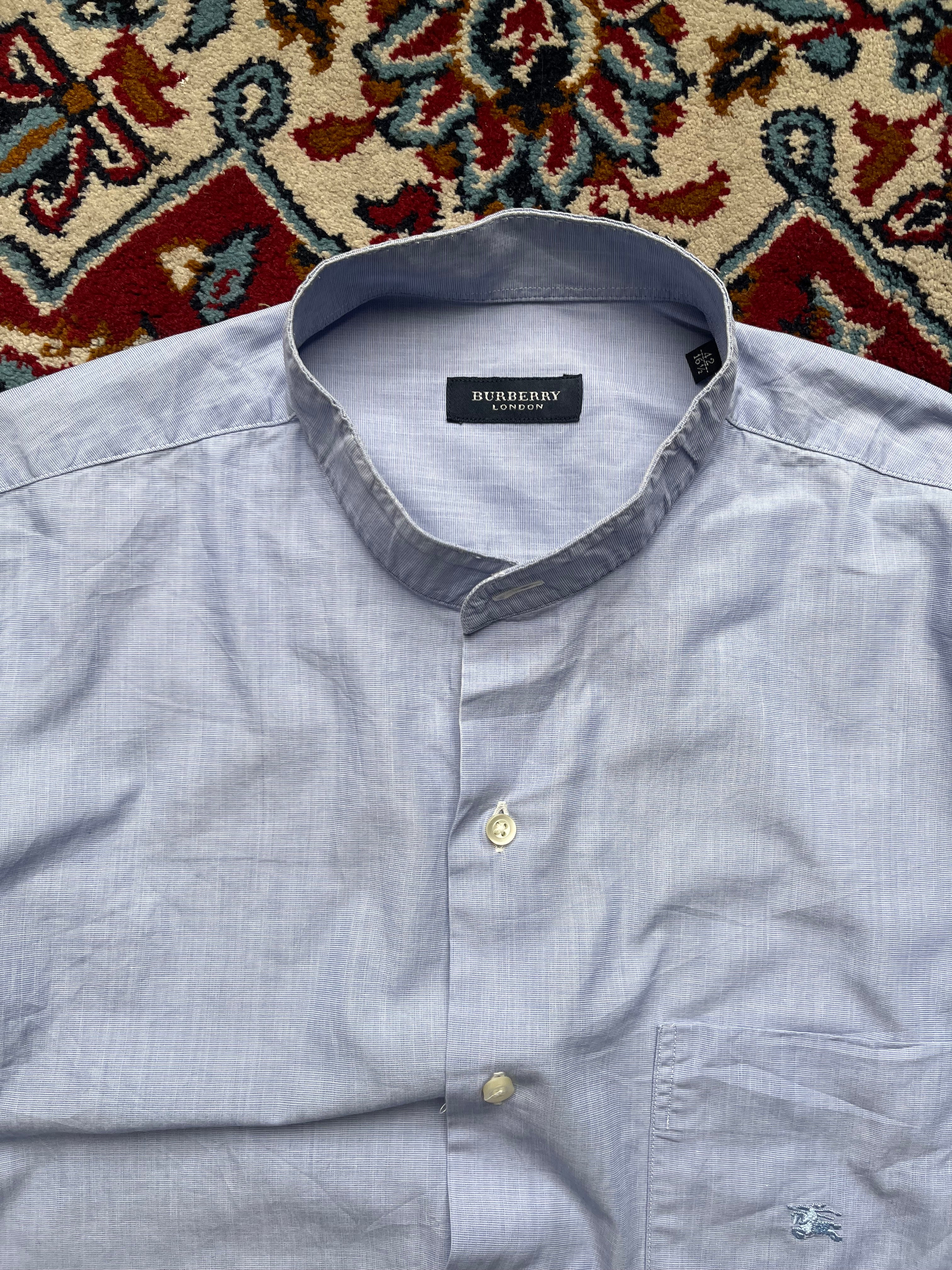 BURBERRY LONDON LIGHT BLUE BAND COLLAR BUTTON DOWN SHIRT - M