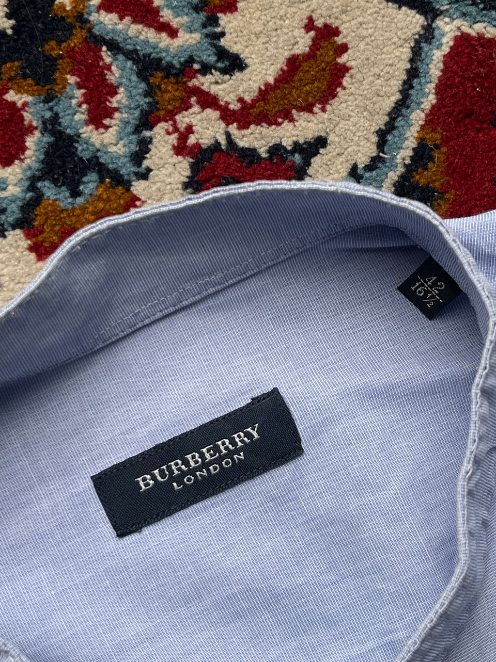 BURBERRY LONDON LIGHT BLUE BAND COLLAR BUTTON DOWN SHIRT - M
