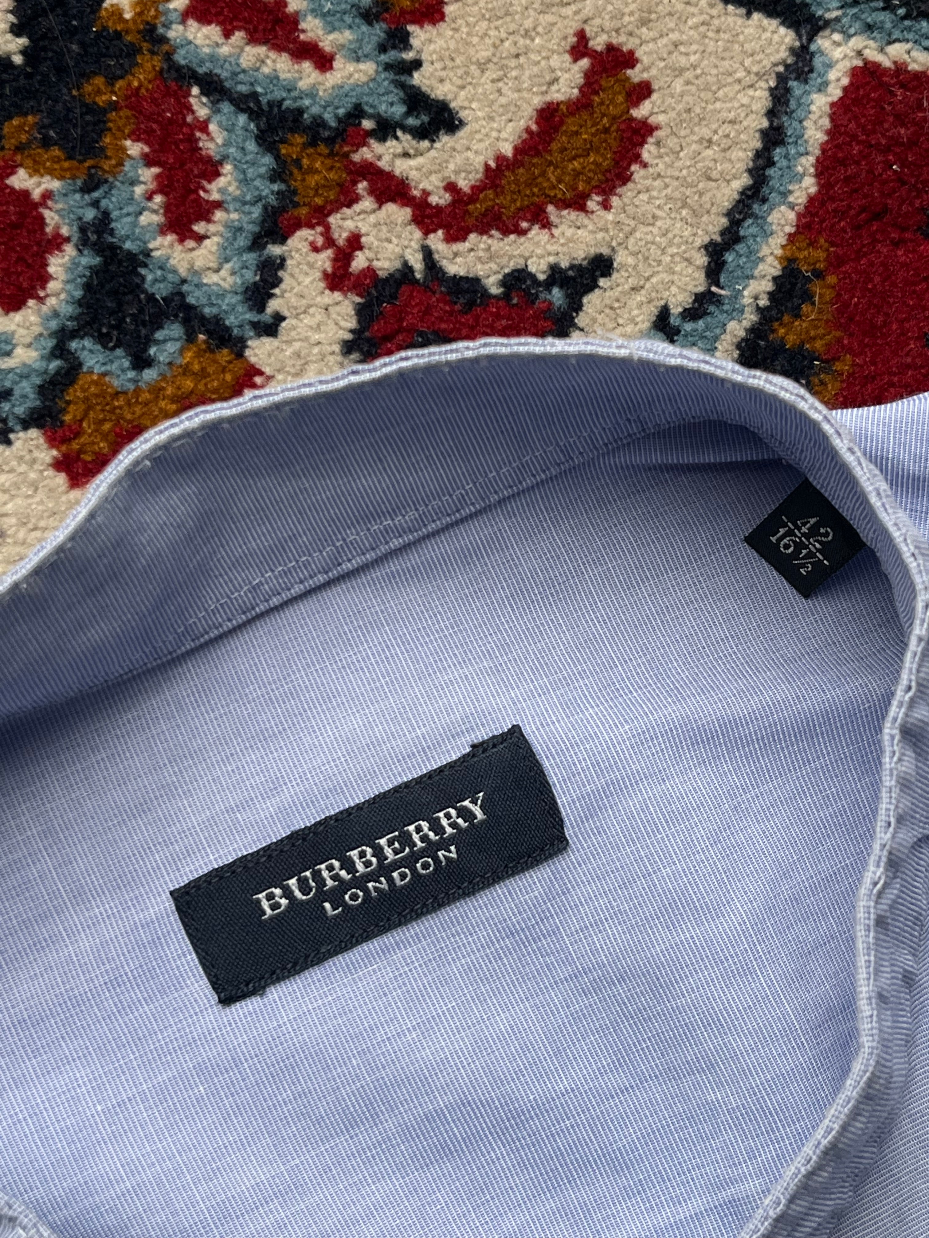 BURBERRY LONDON LIGHT BLUE BAND COLLAR BUTTON DOWN SHIRT - M