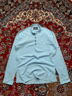 MARINER GLAMSKY Light Blue Linen Grandad Band Collar Henley Shirt -  L