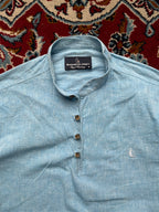 MARINER GLAMSKY Light Blue Linen Grandad Band Collar Henley Shirt -  L