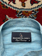 MARINER GLAMSKY Light Blue Linen Grandad Band Collar Henley Shirt -  L