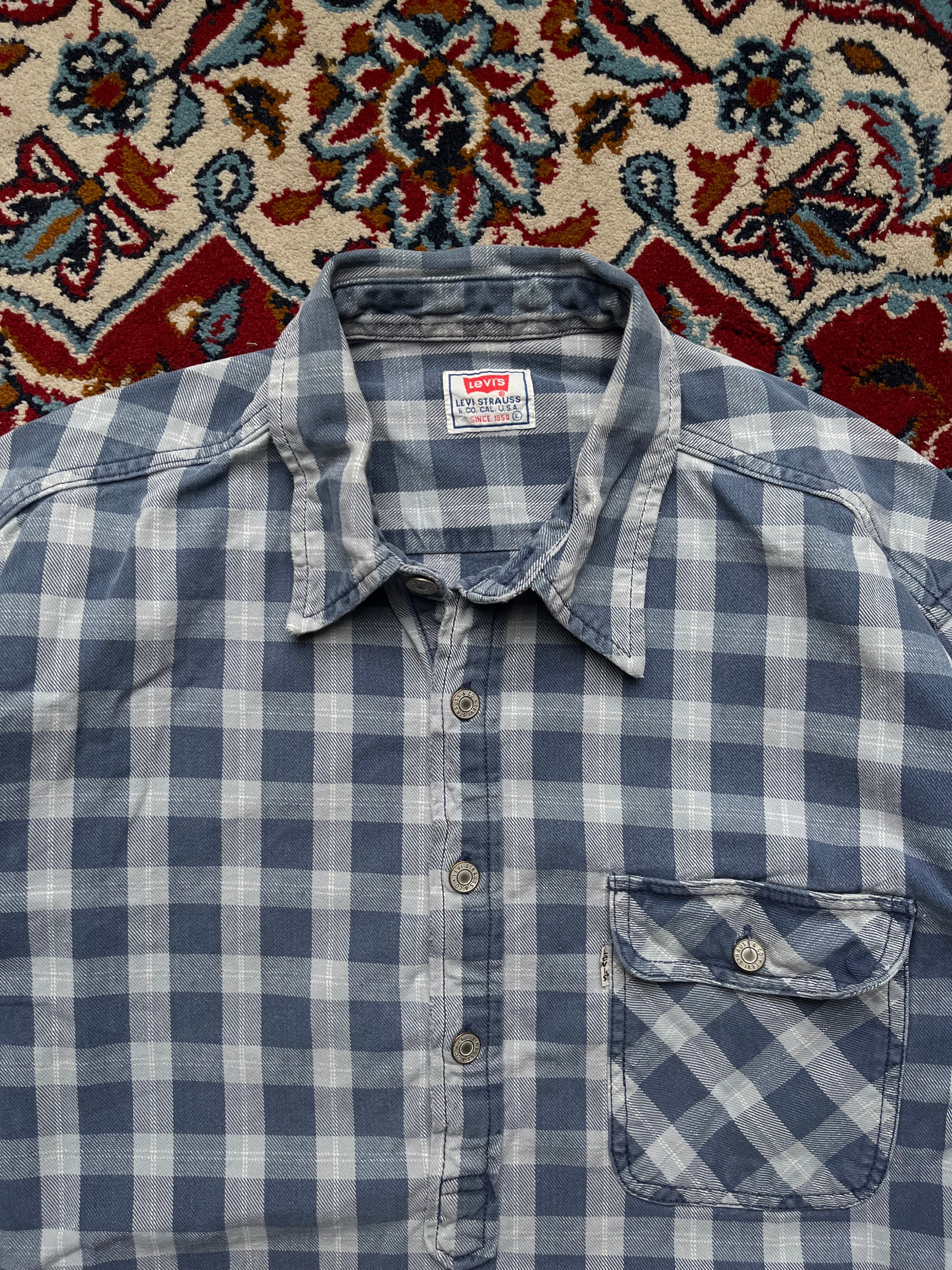 Vintage LEVI'S Blue Checked Cotton Shirt - L