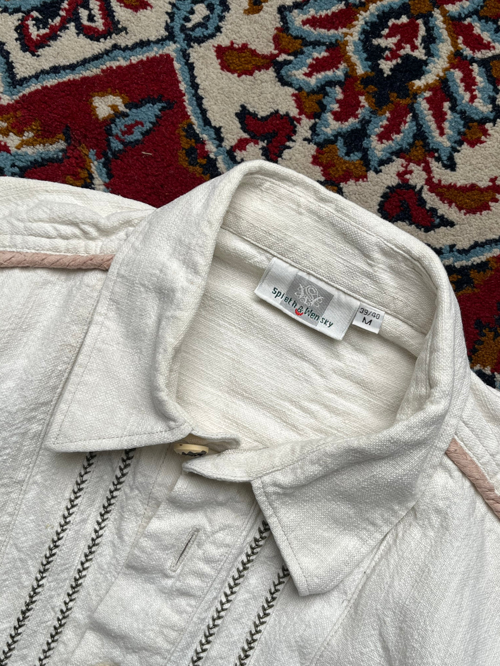 Spieth & Wensky Cream Embroidered Trachten Bavarian Traditional Button Down Shirt - M