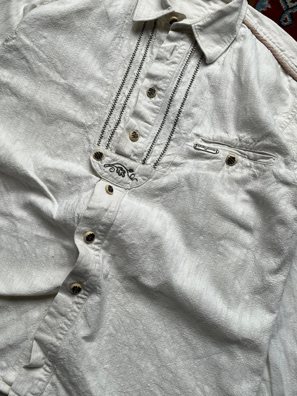 Spieth & Wensky Cream Embroidered Trachten Bavarian Traditional Button Down Shirt - M