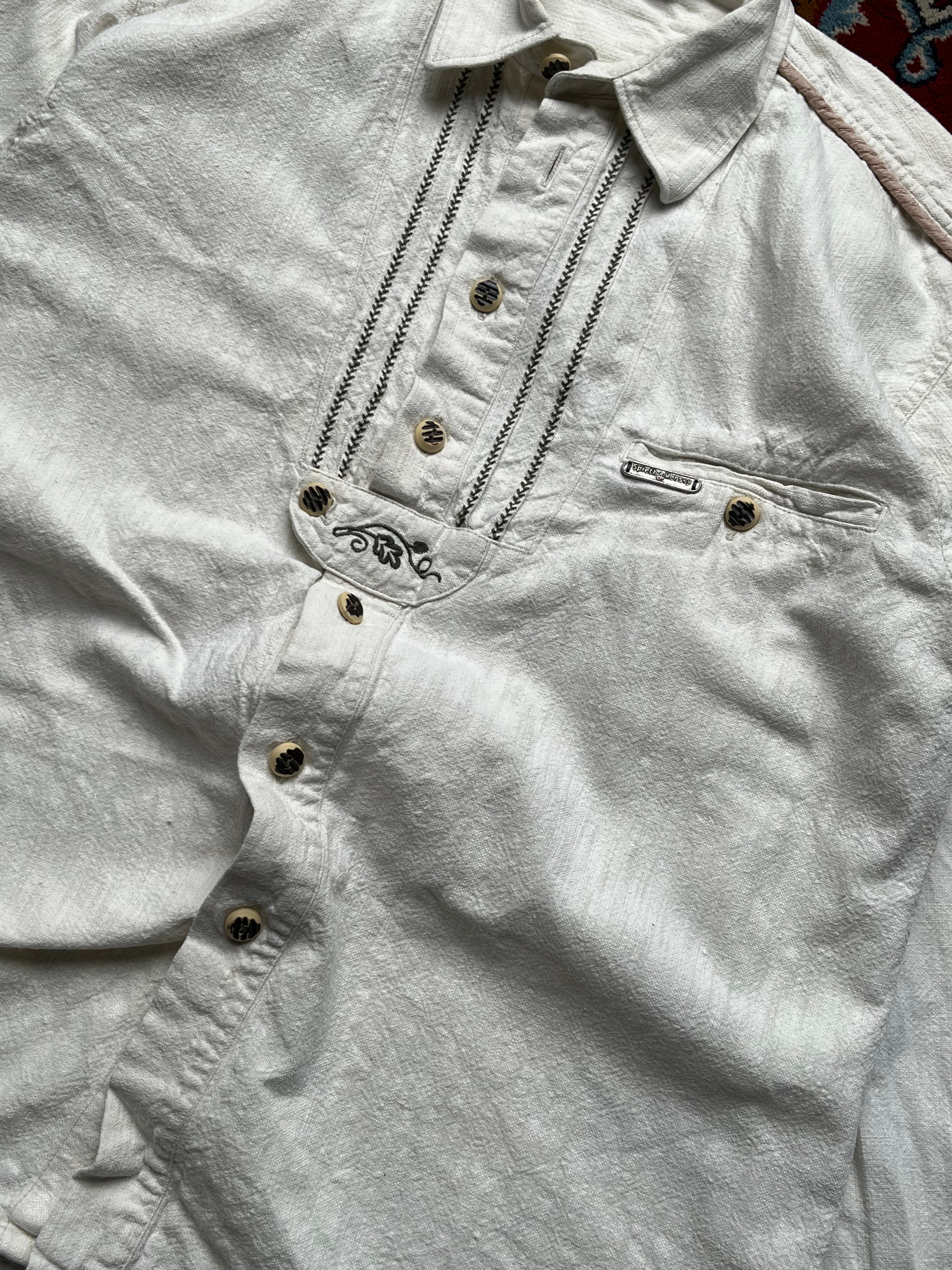 Spieth & Wensky Cream Embroidered Trachten Bavarian Traditional Button Down Shirt - M