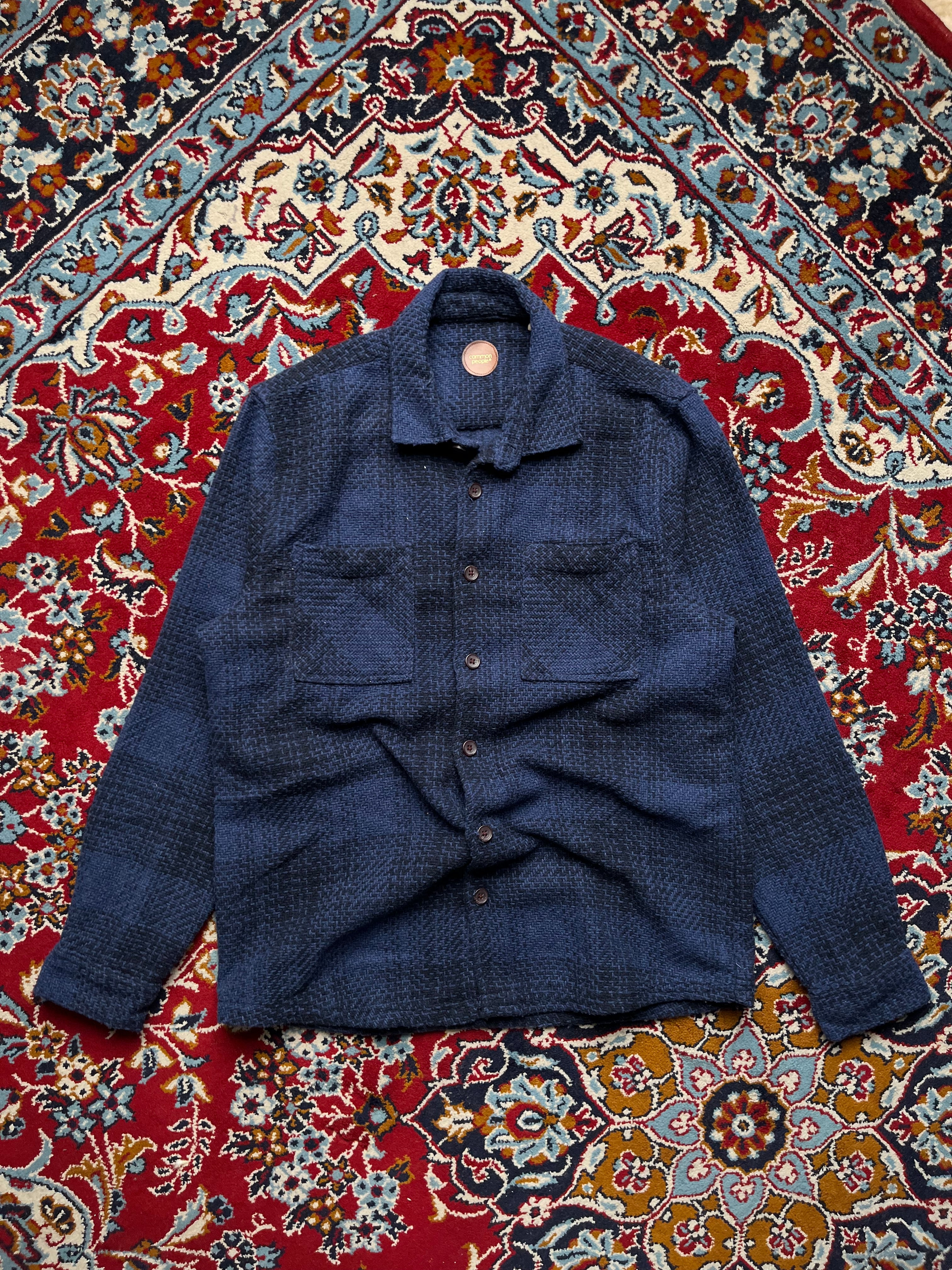 Common People Navy Blue Textured Boucle Shacket - L