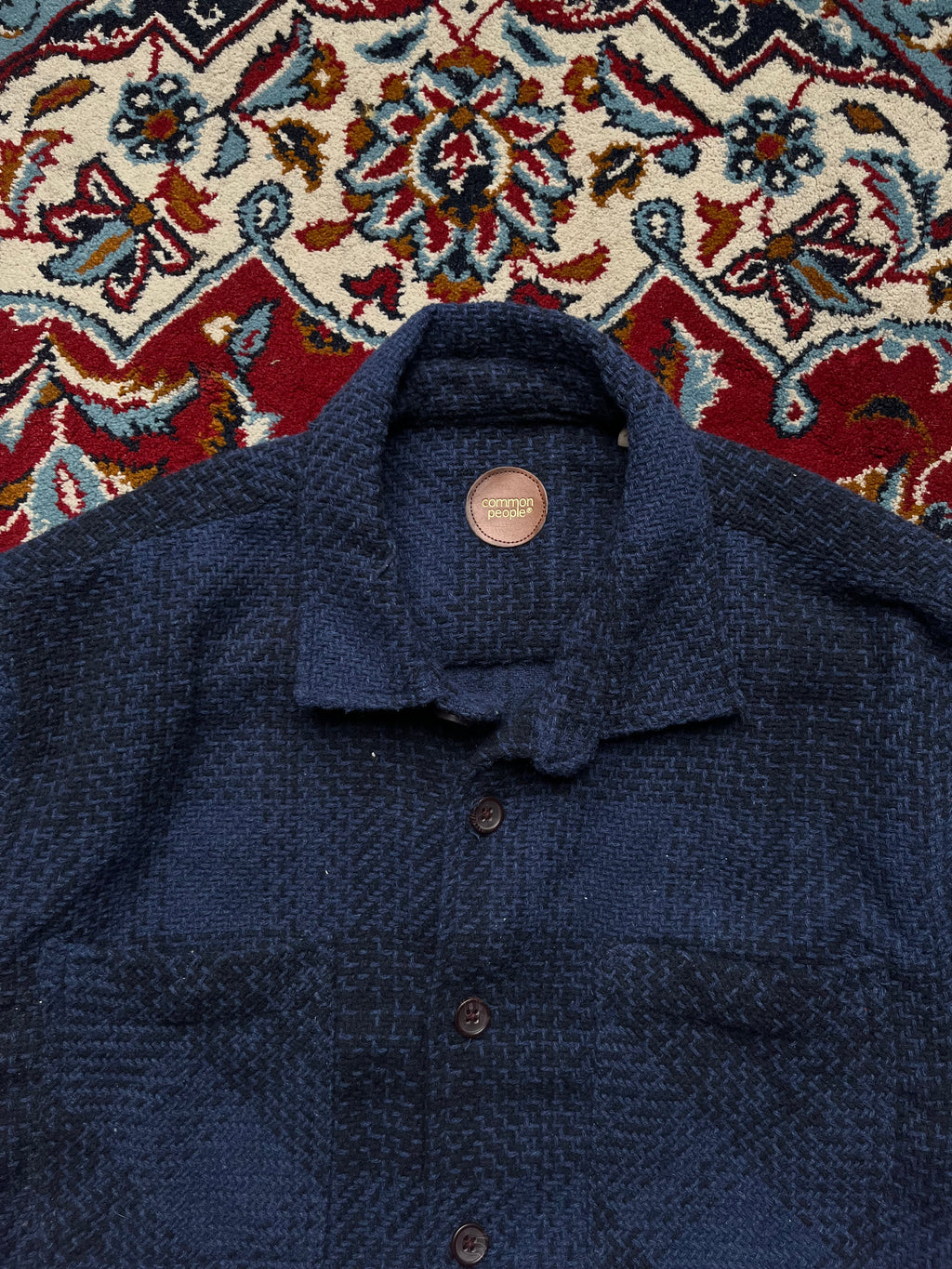 Common People Navy Blue Textured Boucle Shacket - L