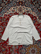 Vintage Grey Textured Cotton Linen Henley Pullover Shirt - S