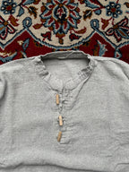 Vintage Grey Textured Cotton Linen Henley Pullover Shirt - S