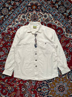 Grubig Trachten Cream Embroidered Bavarian Alpine Linen Shirt - M