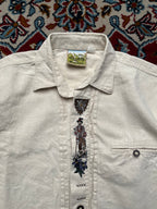 Grubig Trachten Cream Embroidered Bavarian Alpine Linen Shirt - M