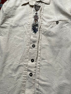 Grubig Trachten Cream Embroidered Bavarian Alpine Linen Shirt - M
