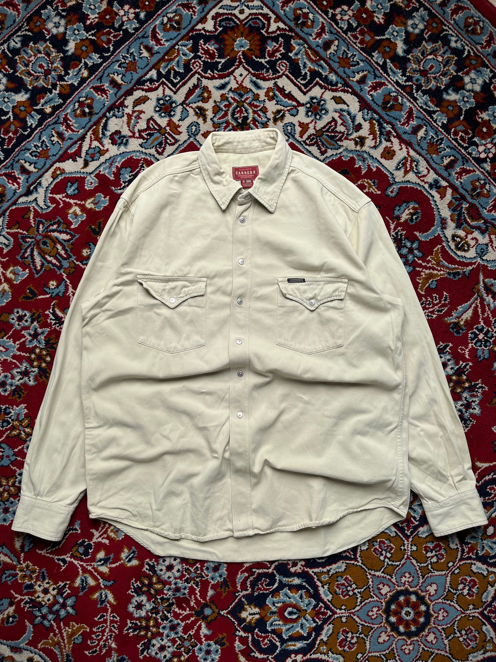 Carrera Cream Heavy Cotton Twill Western Snap Shirt - XL