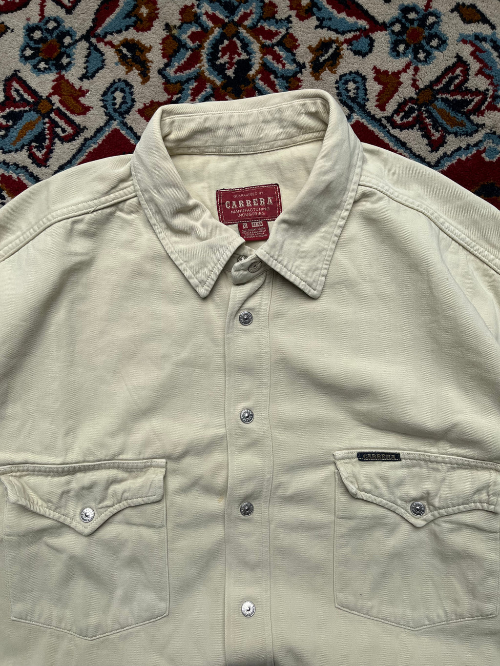 Carrera Cream Heavy Cotton Twill Western Snap Shirt - XL