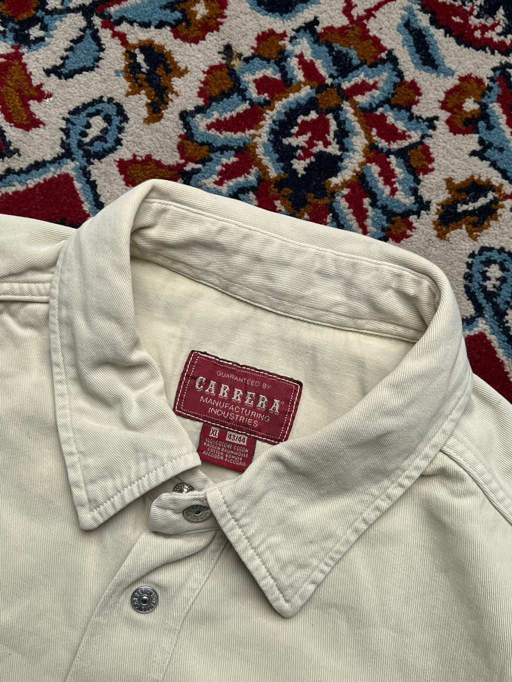 Carrera Cream Heavy Cotton Twill Western Snap Shirt - XL