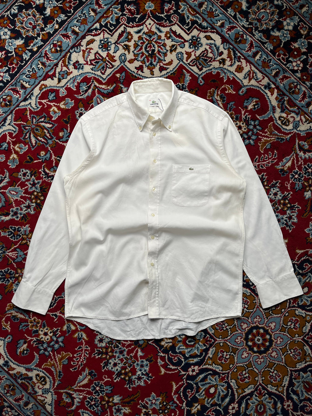 Lacoste White Crocodile Logo Button Down Shirt - XL