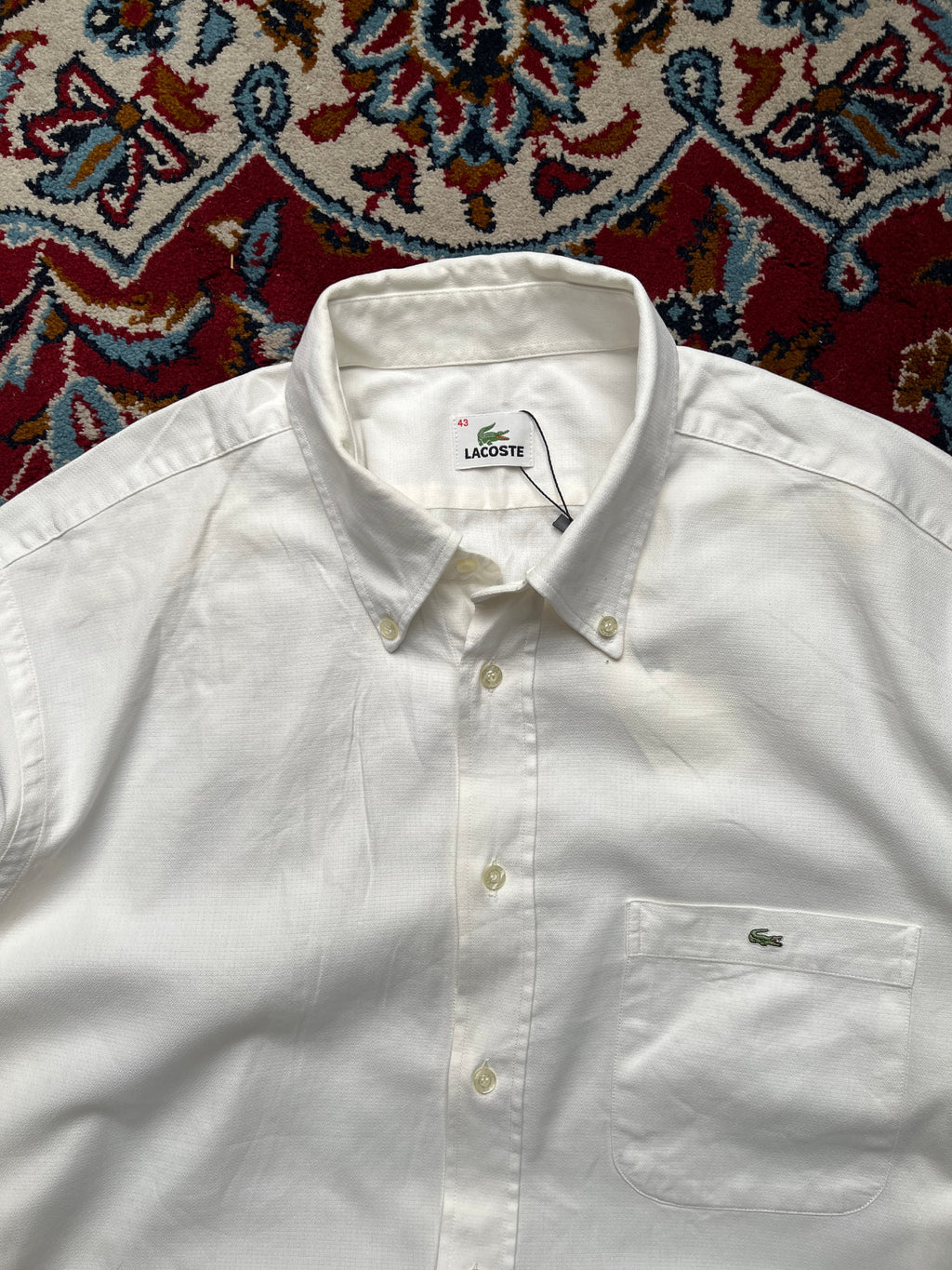 Lacoste White Crocodile Logo Button Down Shirt - XL