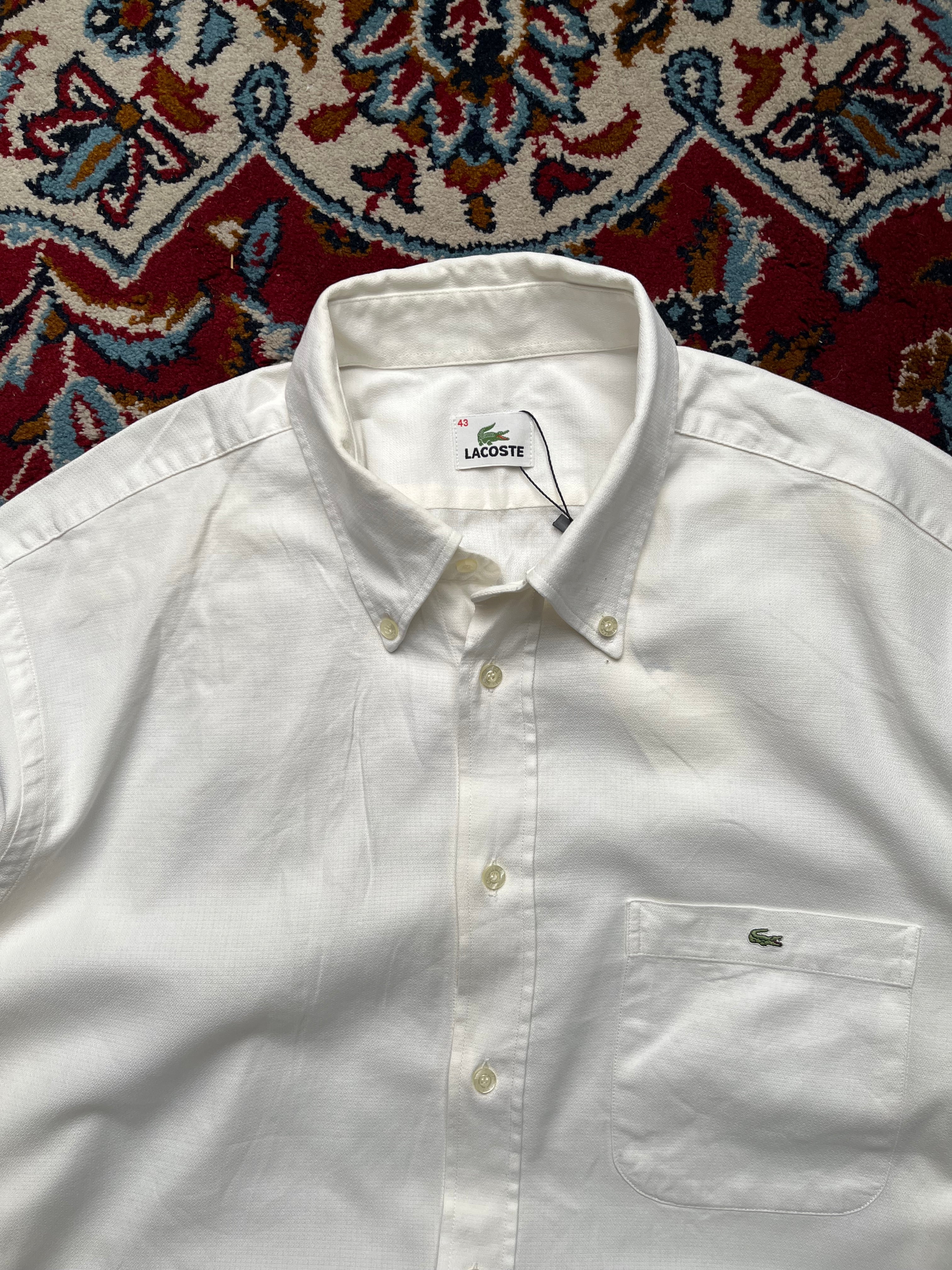 Lacoste White Crocodile Logo Button Down Shirt - XL