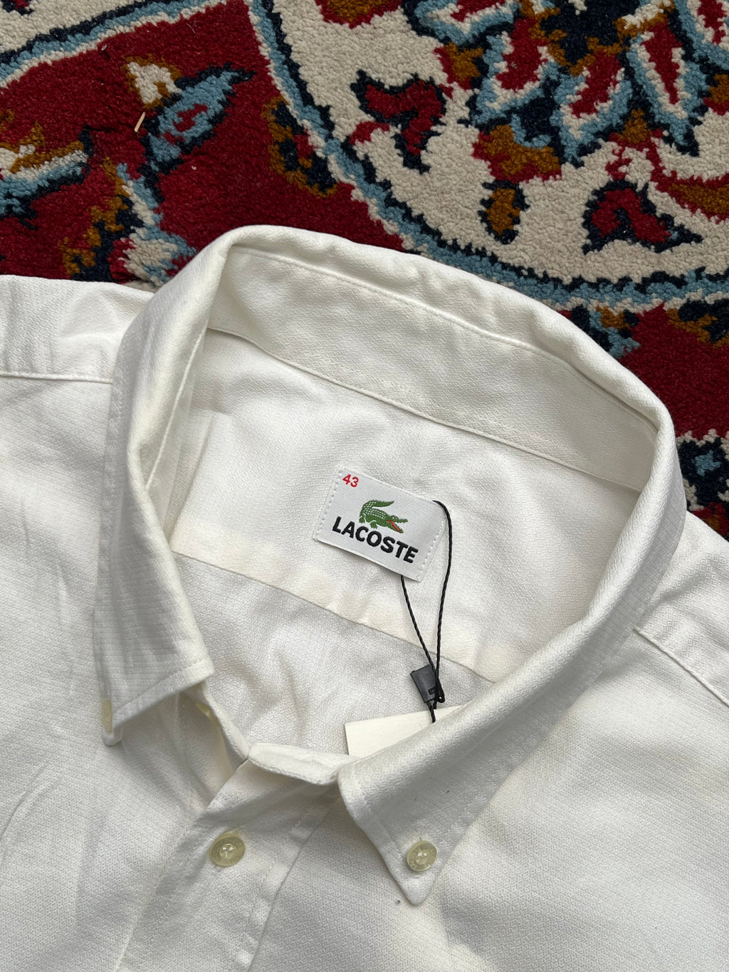 Lacoste White Crocodile Logo Button Down Shirt - XL