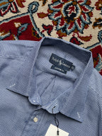 Polo Ralph Lauren Blue White Micro Check Custom Fit Button Down Shirt - L