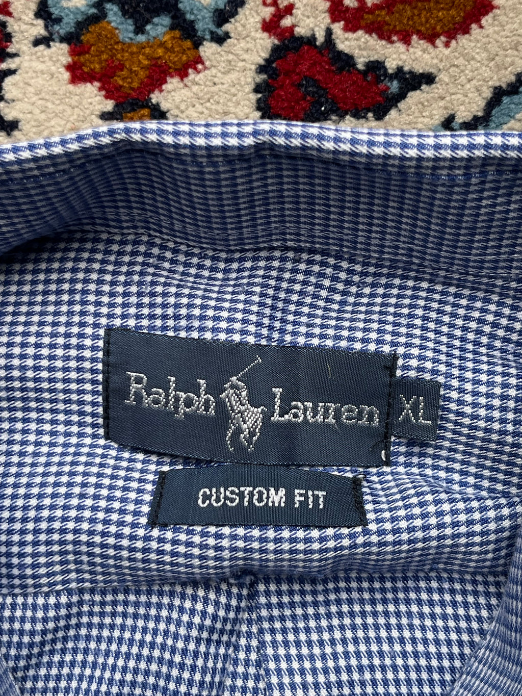 Polo Ralph Lauren Blue White Micro Check Custom Fit Button Down Shirt - L