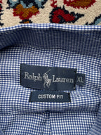 Polo Ralph Lauren Blue White Micro Check Custom Fit Button Down Shirt - L