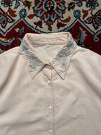 Vintage Light Pink Beige Silver Embroidered Collar Button Down Shirt - M