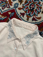 Vintage Light Pink Beige Silver Embroidered Collar Button Down Shirt - M