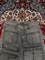 boohooMAN Washed Grey Loose Fit Multi Pocket Cargo Jeans - 32